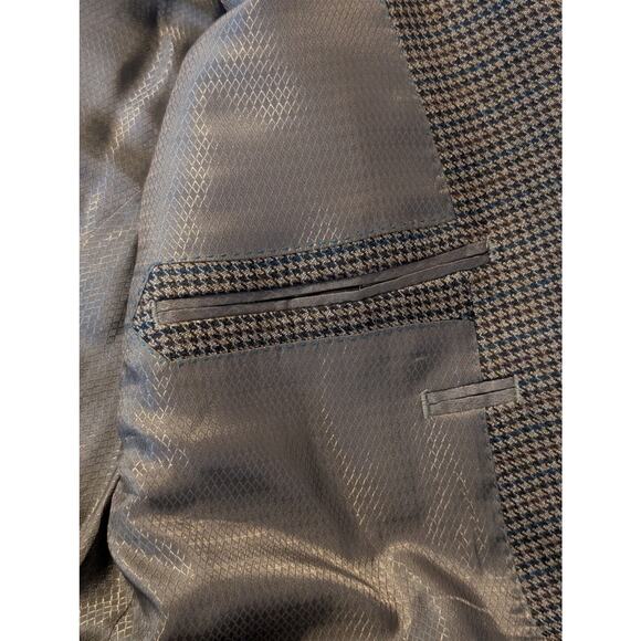 Tasso Elba Macy's Elbow Patch 100% Wool Brown Houndstooth Sports Coat Mens 44R - Picture 8 of 14